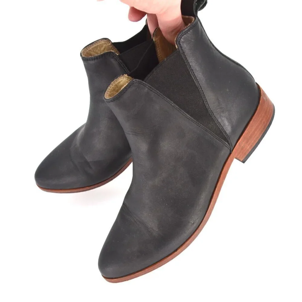 Nisolo Eva Everyday Chelsea Boots Black Leather Pull On Ankle Booties Women's 7